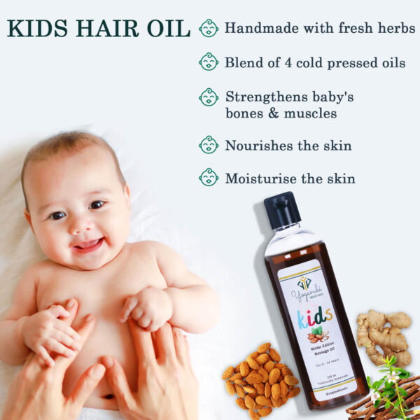 Body massage oil for babies, infants, toddlers and kids for smooth skin, builds muscles and bones .Suitable for all seasons, cold pressed oils and safe ingredients